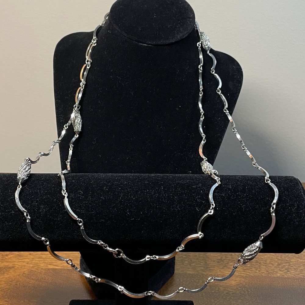 54" Long Metal Quarter Moon Shape Chain w. 6 Metal Elliptical Flares - Unique